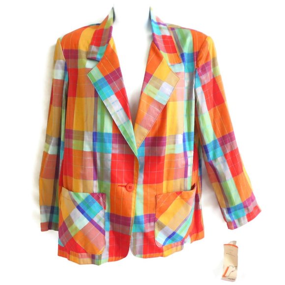 Vintage Jackets & Blazers - SOLD Vintage Blazer Plaid Vibrant Pockets Lite Union 14